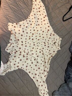 Button-Down Star Print Women's Shirt - Cream with Brown Stars